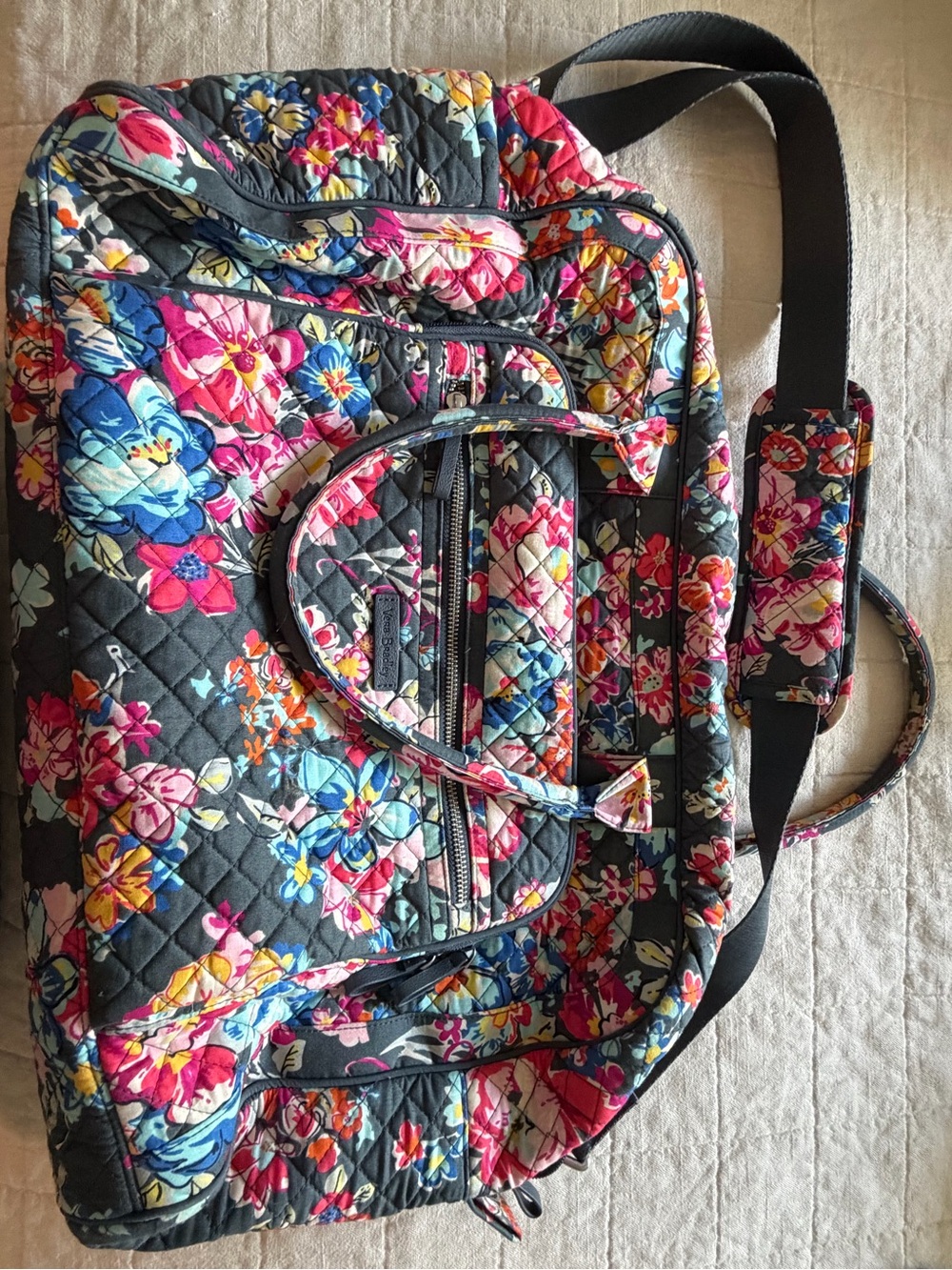 Vera Bradley Gray Floral Quilted Weekender